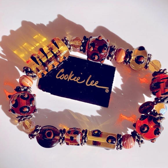 Cookie Lee Jewelry - 🍊NWT Orange Spiked Beaded Bracelet with Brass Tone Accents